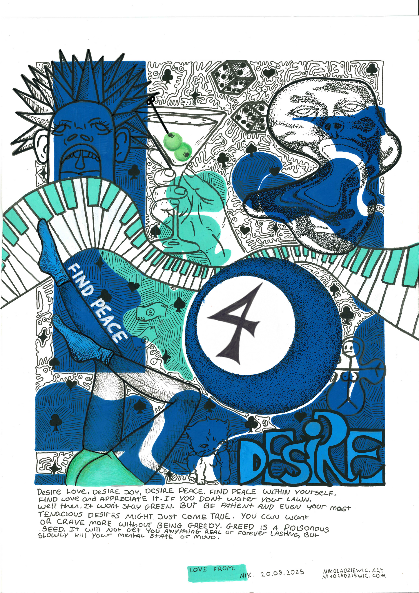 Alt Style Fine Line Art Print: Billiard, Poker & Snooker - Find Peace