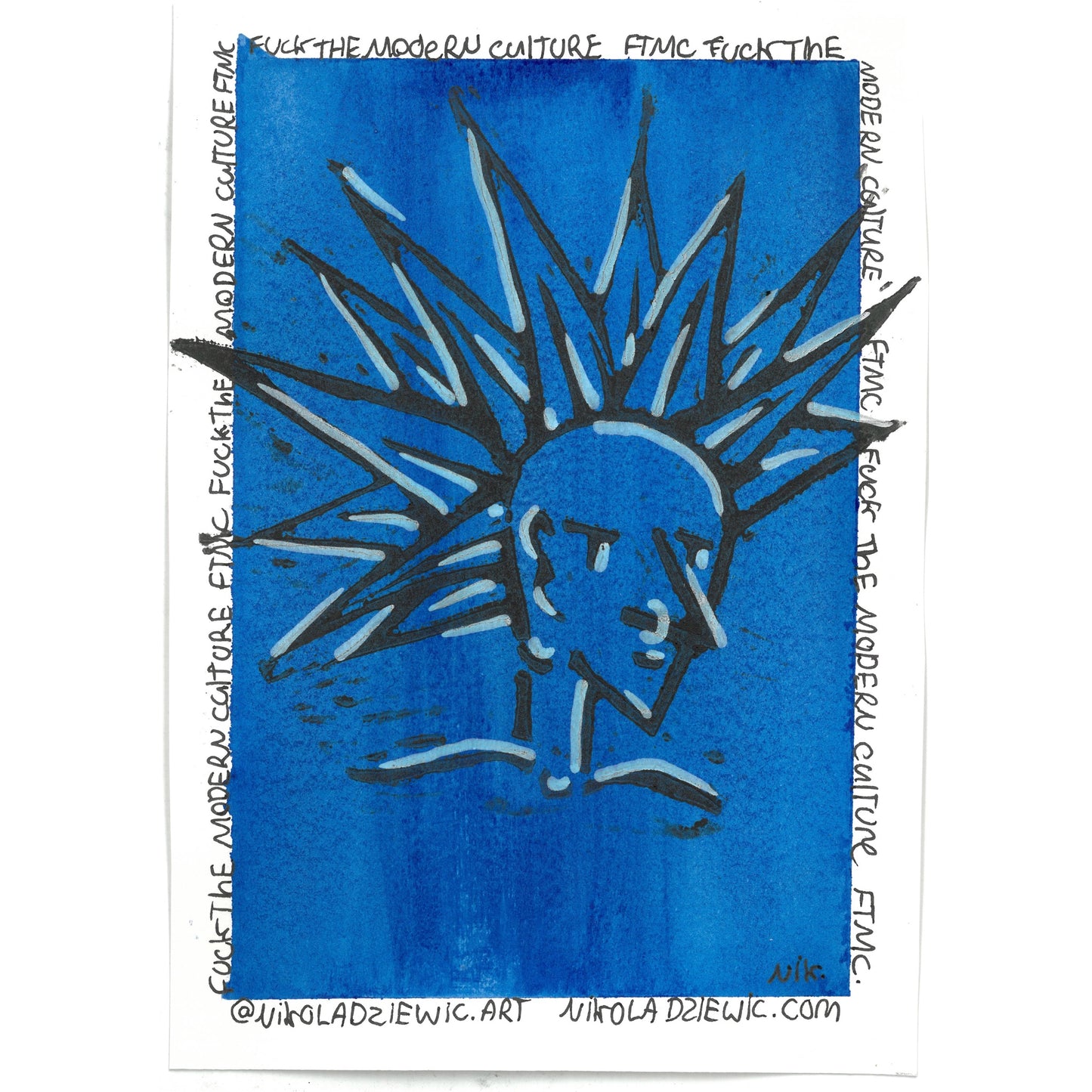 Quirky Kitchen Art Commissions: Lino Cut Print (Blue) - FTMC Alt - nikola dziewic art